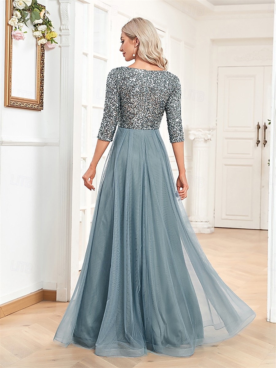 A-linjainen Quinceanera-Mekot Elegantti Mekko Virallinen Häät Lattiapituus Puolihihainen V-kaula-aukko Tylli Strassilla 2025 - $99.99 –P12