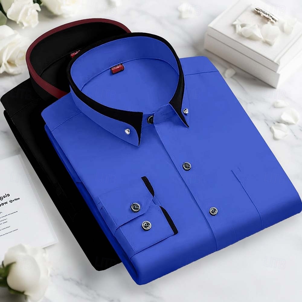 Per uomo Camicia elegante Camicia button-down Camicia non stiro Colore Solido / Tinta Unita Matrimonio Affari Rosa+Viola Blu navy + nero Blu + blu navy Bianco + nero Manica Lunga Collo ripiegato del 2025 a $33.99 –P6
