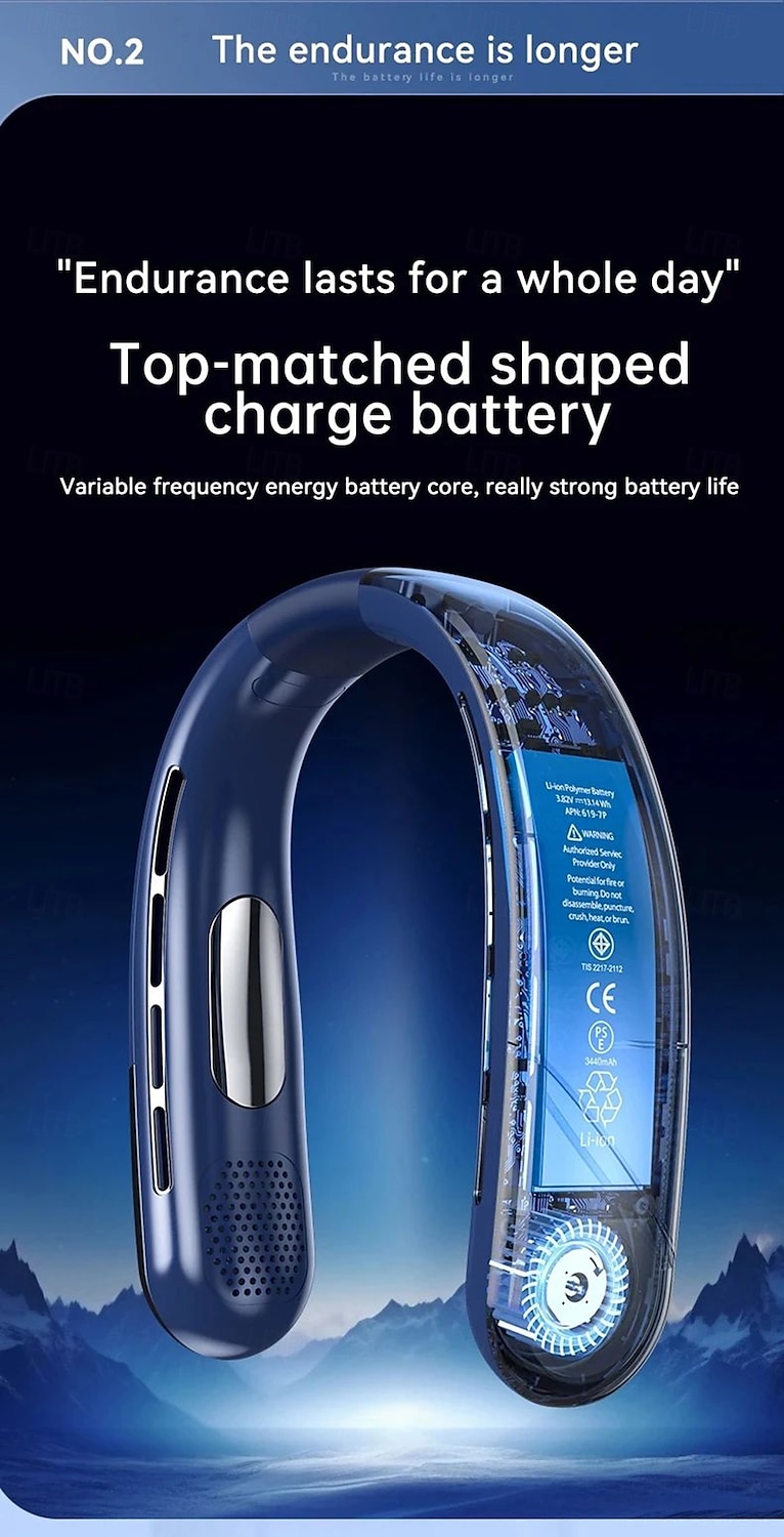 Nekventilator 10000 mAh mini bladeless stille nekbandventilator USB oplaadbaar LED digitaal display 5e versnelling luchtkoeler 2025 - $31.99 –P9