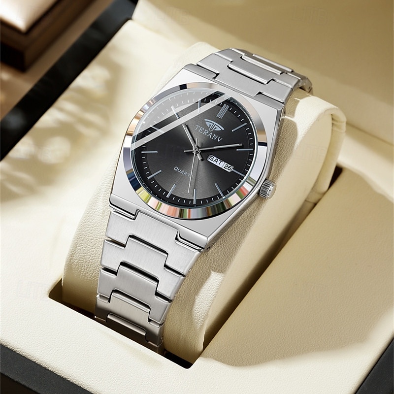 Um relógio masculino moderno e original com pulseira de liga de estilo empresarial, com classificação de resistência à água ipx7, data luminosa e visor de dia, caixa de relógio esportivo de quartzo de 2025 por $19.99 –P10