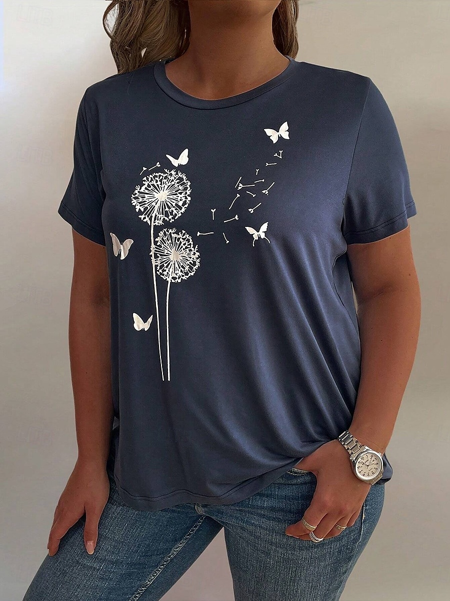 Women's Plus Size Tops T Shirt Floral Striped Print Short Sleeve Crew Neck Casual Daily Polyester Summer White Light Green 2025 - $19.99 –P4