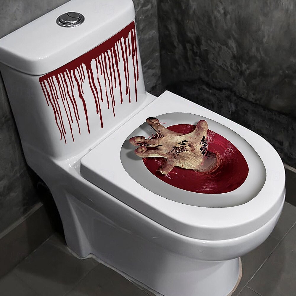 2 juegos de pegatinas para asiento de inodoro de Halloween, calcomanías 3D sangrientas para pared de baño, pegatinas de PVC autoadhesivas aterradoras para tapa de inodoro y pared para decoración de 2025 - $11.99 –P2
