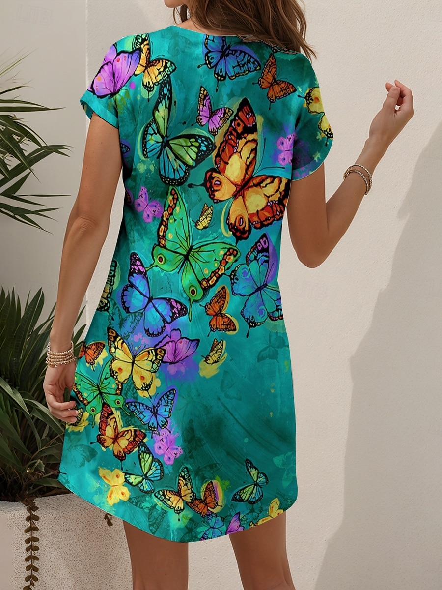Per donna Mini Abito Vestito T-Shirt Abito a trapezio Abito Estivo Vacanza Casual Ferie Vestibilità regolare Floreale Grafico Animale Manica Corta Girocollo Giallo Rosso Blu Viola Estate Primavera del 2025 a $23.99 –P2