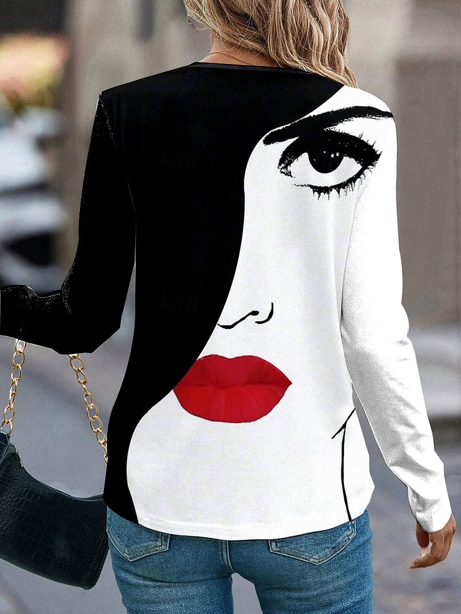 Femmes T-shirt Graphique Abstrait ancien Élégant Classique manche longue Col ras du cou Hauts Réguliers Quotidien Week-end Imprimé Blanche Été de 2025 ? $22.99 –P2