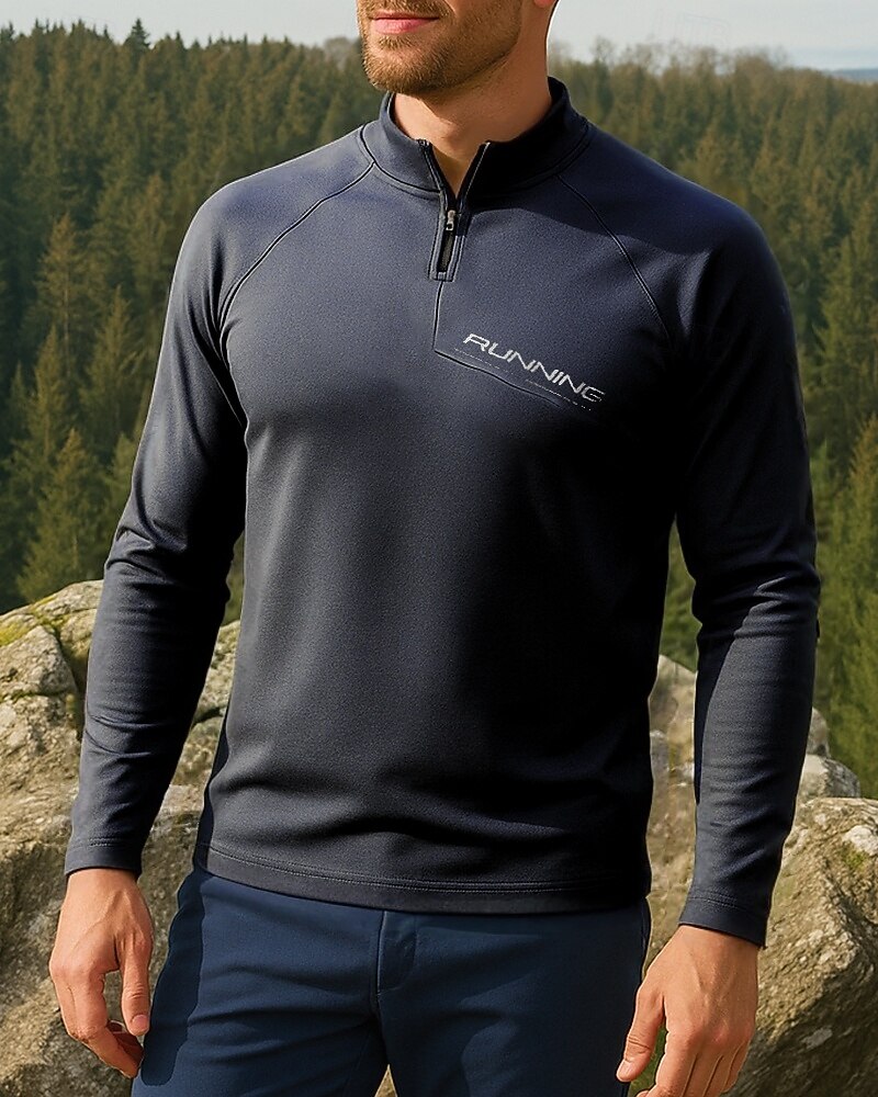 Bărbați Hanorac polo Top de alergare Top de drumeție Manșon Lung Guler de stand Tricou Tee Topuri În aer liber Uscare rapidă Ușor Elastic Respirabil Sfert de fermoar Poliester Gri Închis Negru Verde 2025 - $26.99 –P7