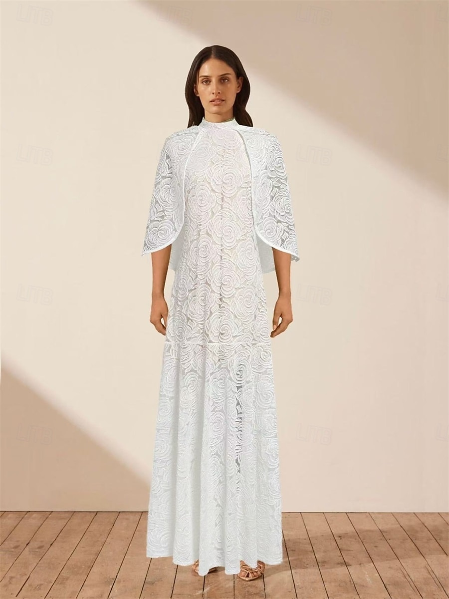 Sirène / Trompette Robe de Soirée Élégant Robe Formel Mariage Longueur au sol Manche Courte Col haut Dentelle avec Châle 2025 de 2025 ? $129.99 –P8