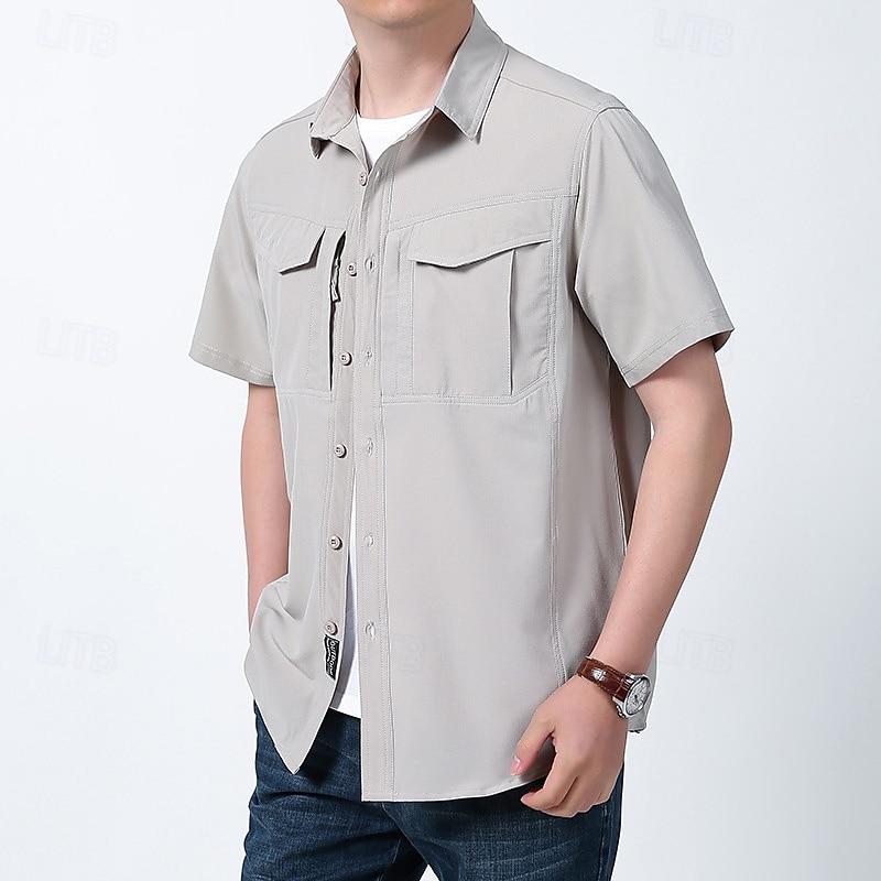 Herren Wanderhemd Wanderspitze Cargo-Shirt Kurzarm Umlegekragen Oberteil Außen Schnelltrocknend Leicht Atmungsaktiv Polyester Schwarz Armeegrün Blau Tennis Golfspiel Laufen 2025 - $39.99 –P2