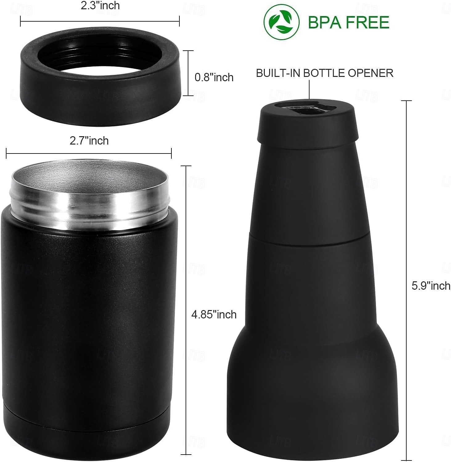 ψυγείο μπουκαλιών και κουτιών μπύρας, θήκη μπύρας από ανοξείδωτο ατσάλι με μόνωση κενού με ανοιχτήρι, ταιριάζει σε λεπτά κουτιά και μπουκάλια, ψυγείο ποτών με διπλό τοίχωμα για άνδρες, μαύρο μεσάνυχτα 2025 - $20.99 –P6