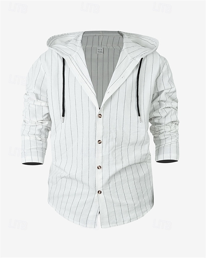 Per uomo Camicia Camicia di lino Camicia casual Camicia con Bottoni Camicia di cotone A righe Vacanza Camicia hawaiana Nero Bianco Blu marino Cachi Manica Lunga Con Cappuccio Primavera Autunno del 2025 a $23.99 –P3