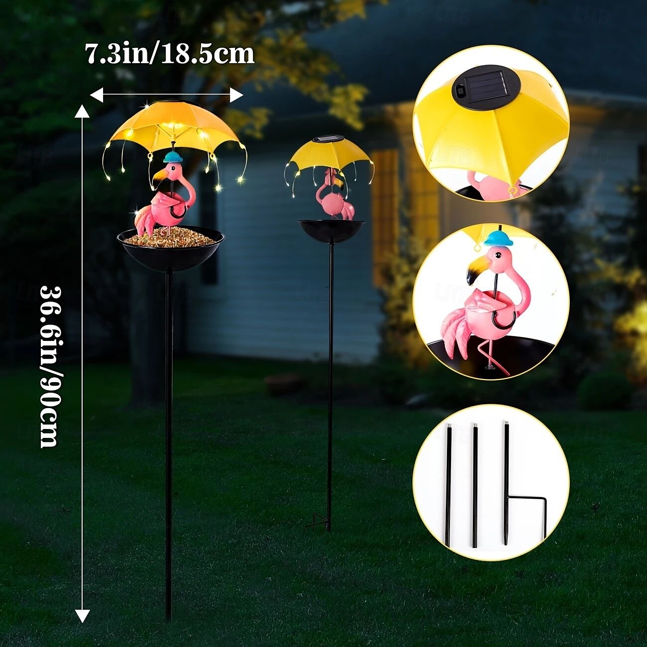 Luci solari da esterno in ferro battuto, a forma di fenicottero, impermeabili, con statua, lampada da prato a forma di ape, con funzione di mangiatoia per colibrì, regalo di Natale per il del 2025 a $32.99 –P5