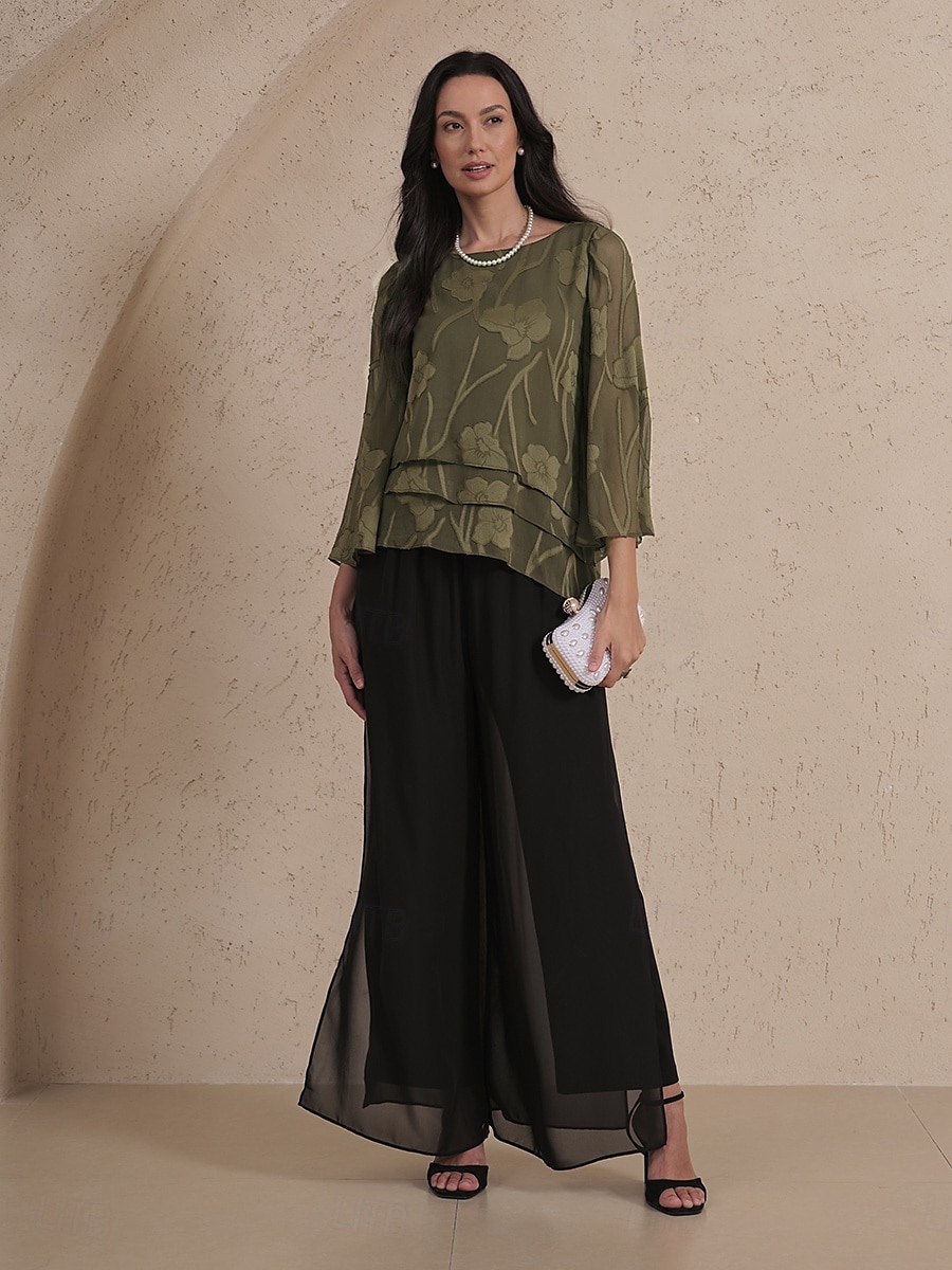 Dames Kanten overhemd Blouse Geklede topjes Chiffon-topjes Effen Kleur Bloemig Elegant Stijlvol Casual Halve mouw Flutter mouw Boothals Normale tops Bruiloft gast Werk Dagelijks Asymetrische zoom 2025 - $59.99 –P6
