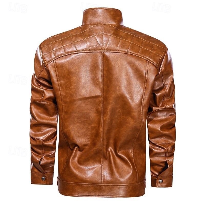 Herren Kunstlederjacke Bikerjacke Rote Lederjacke Motorradjacke Urlaub Täglich Winddicht Warm Tasche Herbst Winter Einfach Mode Klassisch Stehkragen Regulär Schwarz Rote Braun Jacken 2025 - $63.99 –P7