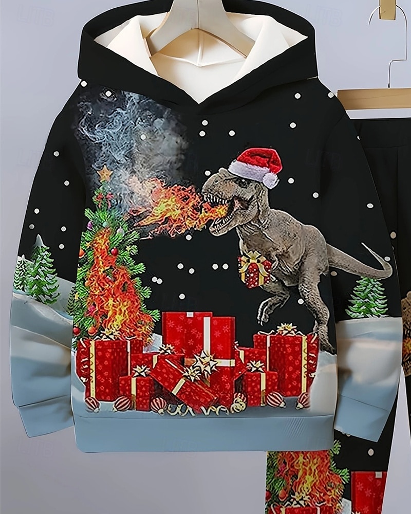 Jongens 3D Dinosaurus Set met capuchon en joggingbroek Sportoutfit Trainingspakken Lange mouw Lente Herfst Dagelijks Basic Casual Kinderen 4-12 jaar Capuchon Buiten Vakantie Sport Getailleerd 2025 - $26.99 –P3