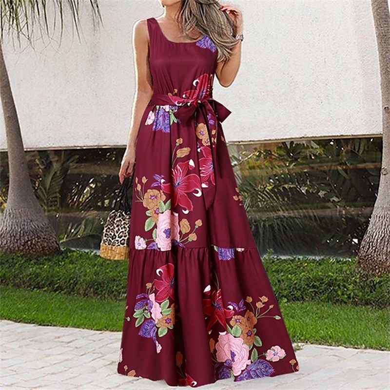 Femmes Robe Longue Maxi Robe Robe Décontractée Robe évasée Robe d'été Robe Nuisette Élégant Mode Moderne Quotidien Plage Week-end Coupe régulière Fleur Sans manches Col ras du cou Noir Blanche Rose de 2025 ? $20.99 –P2