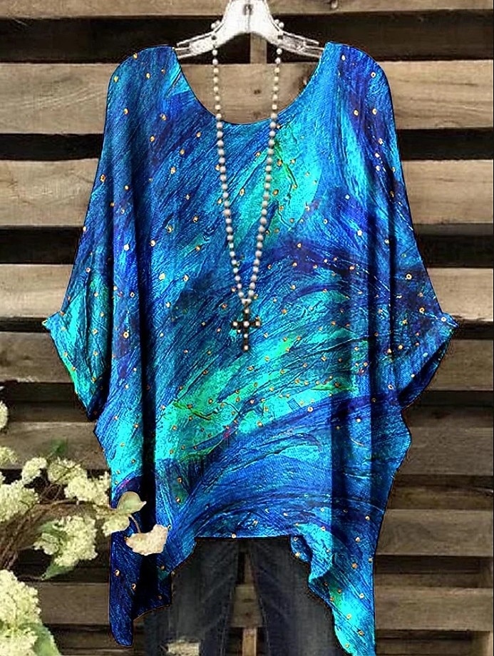 Women's Boho Shirt Floral Graphic Elegant Bohemia Active Short Sleeve Batwing Sleeve Crew Neck Regular Tops Daily Holiday Beach Wear Black White Red Blue Purple Summer Spring 2025 - $22.99 –P1