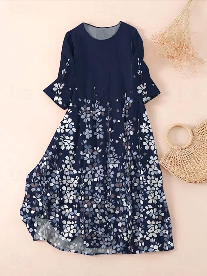 Pentru femei Rochii Midi Rochii Tricou Rochie A line Rochie de vară Vacanță Casual Stiluri de Plajă Dată Rochie de vară Fit regulat Floral Grafic Manșon scurt Stil Nautic Albastru piscină Trifoi Gri 2025 - $26.99 –P2