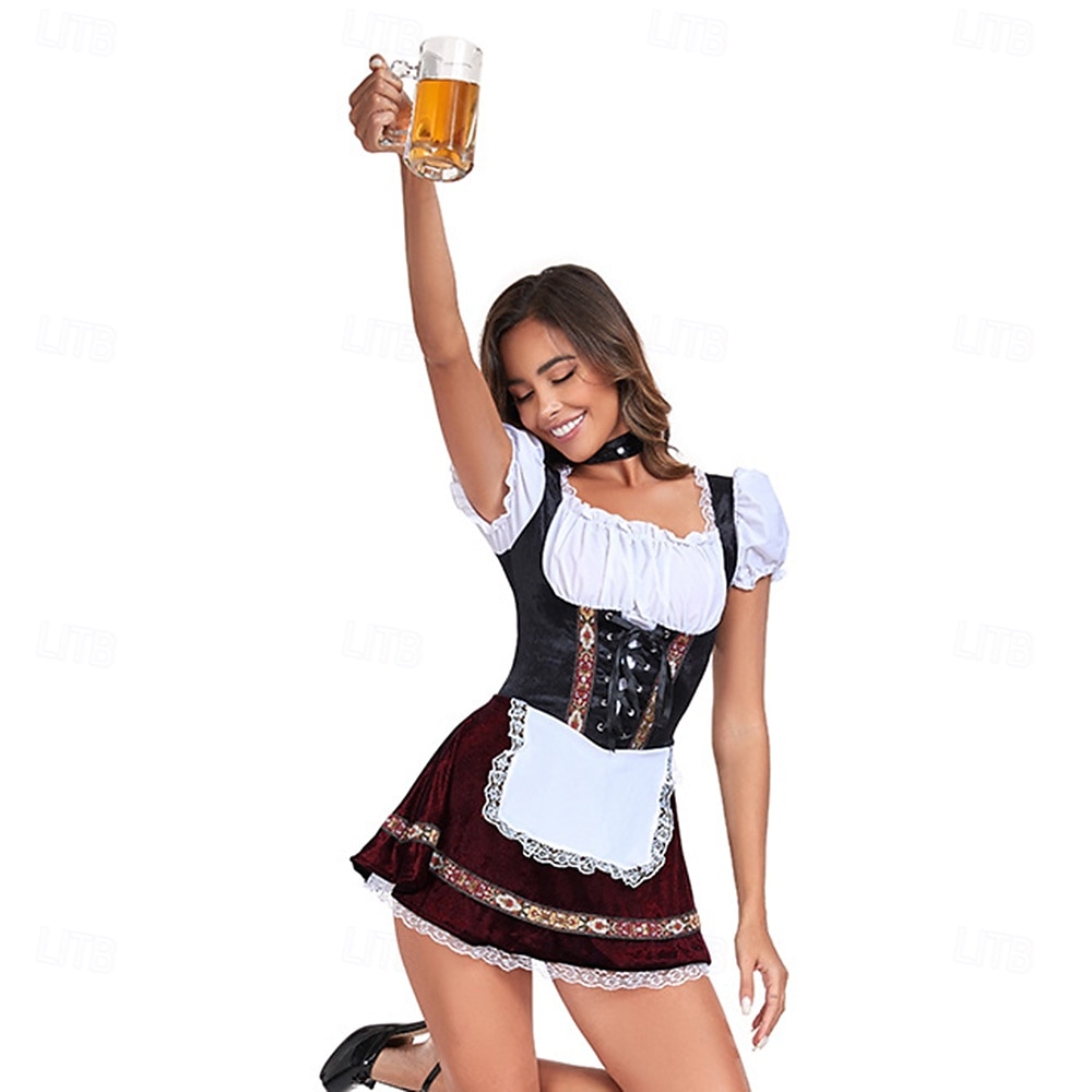 Oktoberfest Mini Sukienka Dirndl Pokojówka Seksowny bawarski Alpejski Łąki Damskie Impreza Festiwal Piwa Tkanina w stylu tradycyjnym (30 cm) 2026 - $37.99 –P14