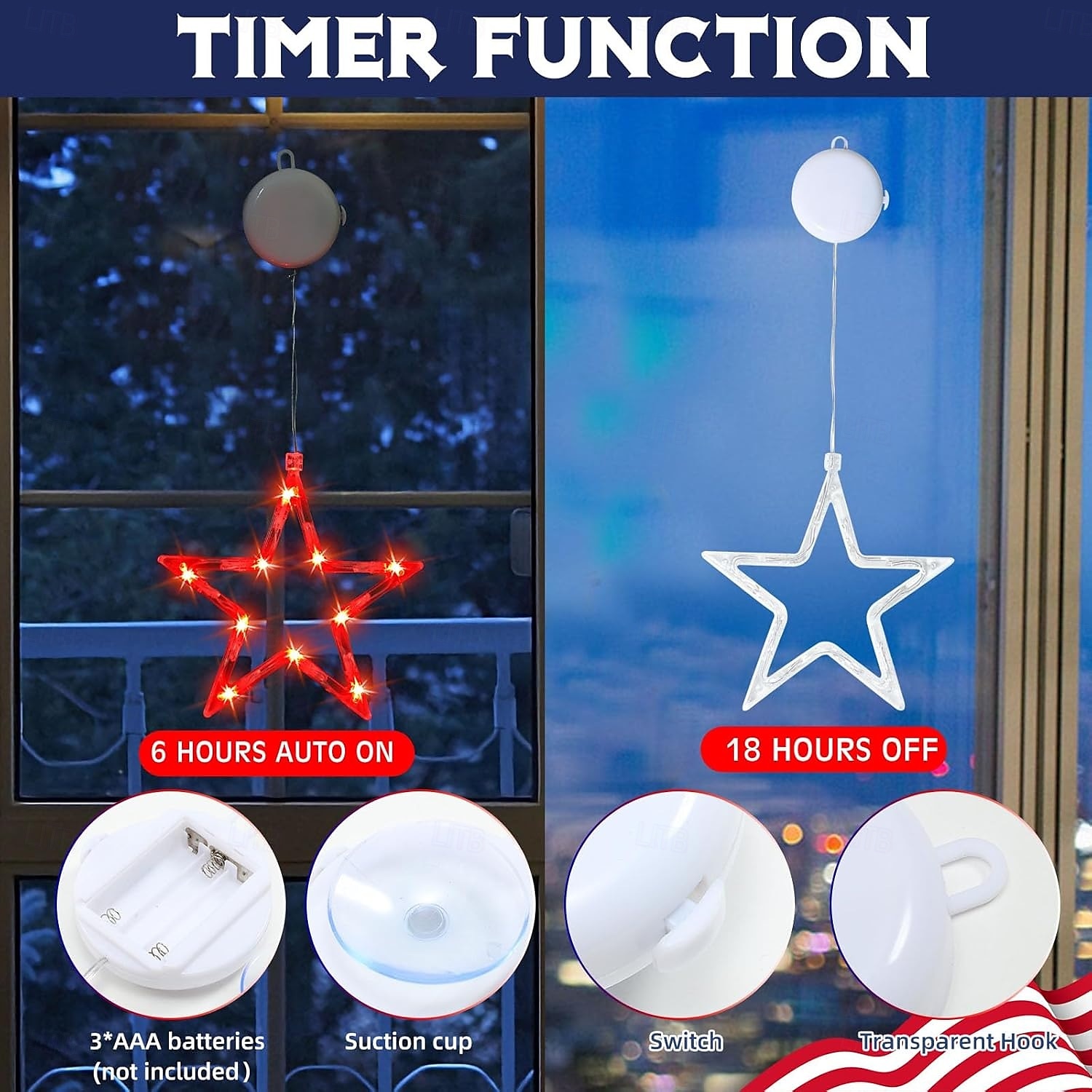 3 Pcs Patriotic Hanging Lights July 4th Independence Day Red, White, Blue Pentagram Suction Cup Window Light AAA Battery Box Party Patriotic Atmosphere Decorative Light American Flag 2025 - $14.99 –P10