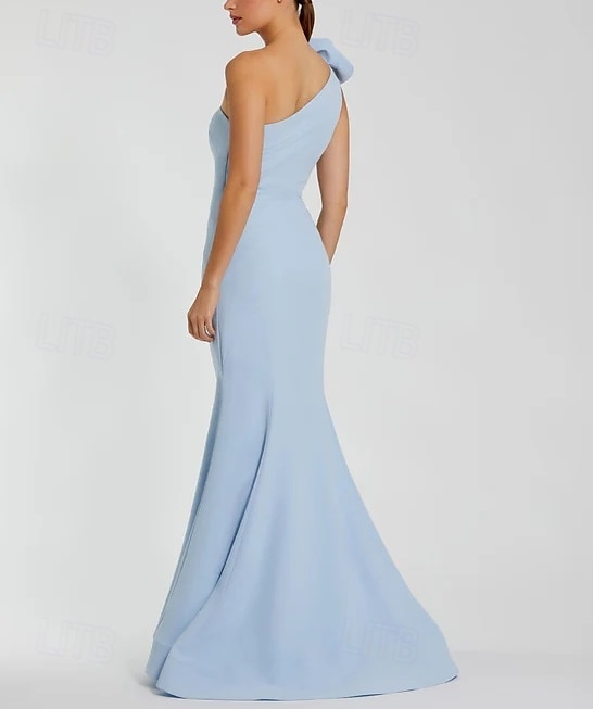 Abito da sera a sirena/tromba, elegante, formale, da ospite di nozze, senza maniche, lungo fino al pavimento, monospalla, in crêpe elasticizzata con pieghe, 2025 del 2025 a $147.99 –P3