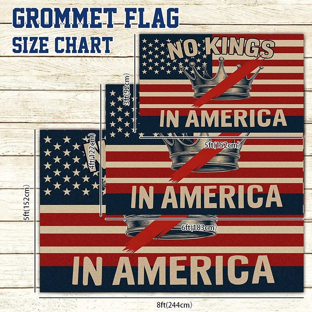 Nessun re protesta all'aperto al chiuso con occhielli bandiera americana casa cortile giardino decorazioni festa striscione cartello del 2026 a $12.99 –P2