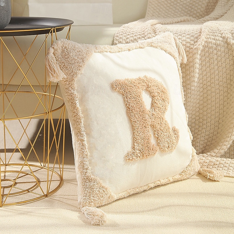 Fodere per cuscini monogrammate con frange in cotone moderno canvas tuftato cuscini decorative con lettere dell'alfabeto per divano letto 26 lettere inglesi del 2025 a $17.99 –P2