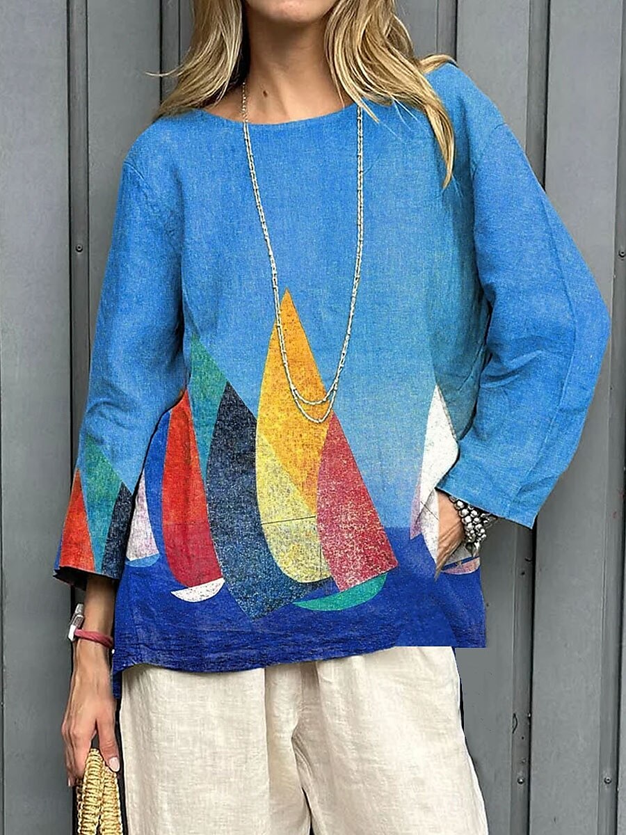 Dámské Halenka Květinový Grafika Elegantní stylové 3/4 délka rukávu Do V Úzký výstřih Běžné topy Denní Dovolená Tisk Vodní modrá Fialová Khaki Léto Jaro 2025 - $27.99 –P3