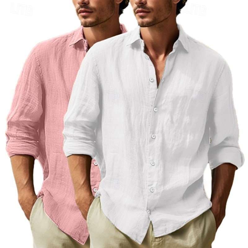Herren Hemd Leinenhemd Sommerhemd Strandbekleidung Knopfhemd Einfach Urlaub Kreuzfahrt Weiss + Rosa Weiß + Khaki Schwarz + dunkelgrün Grau+Khaki Langarm Revers Sommer Frühling Bekleidung Rein 2025 - $29.99 –P3