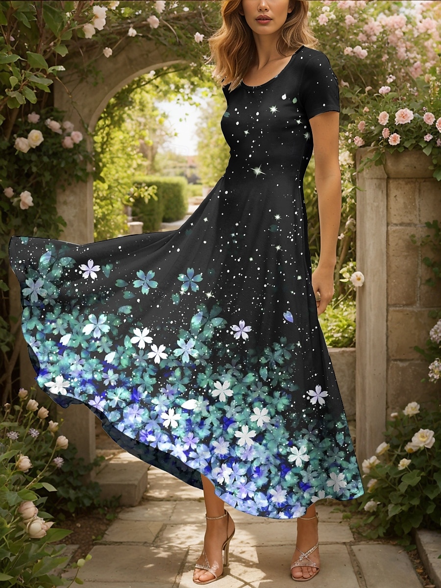 Women's Maxi Dress Knit Dress Casual Dress A Line Dress Summer Dress Elegant Vacation Casual Regular Fit Ombre Floral Graphic Short Sleeve Square Neck Pink Blue Purple Green Summer 2025 - $31.99 –P5
