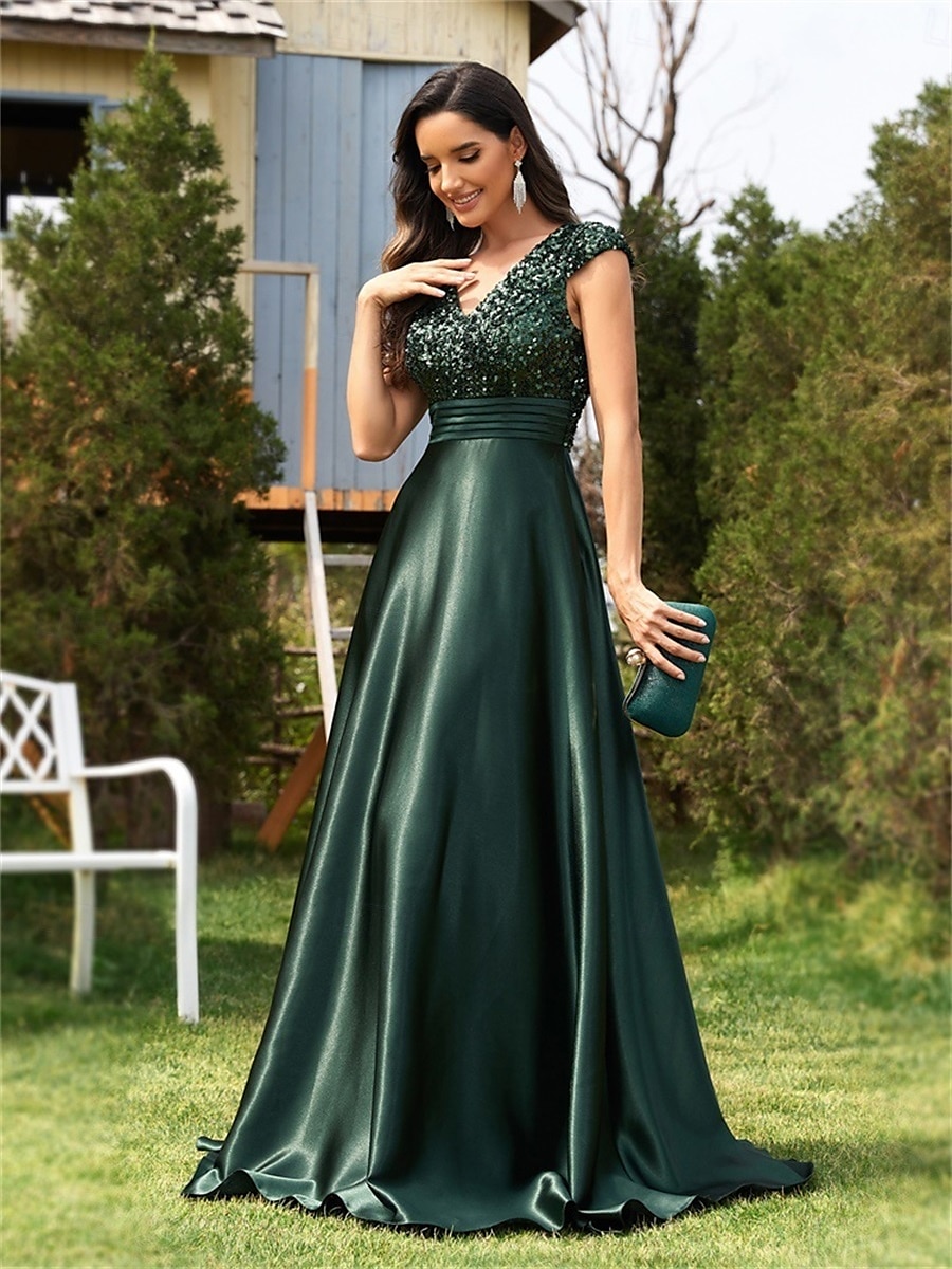Vestidos de Quinceanera Linha A Vestido Elegante Casamento Formal Comprimento do Chão Sem Mangas Decote em V Cetim com Lantejoulas de 2025 por $99.99 –P10