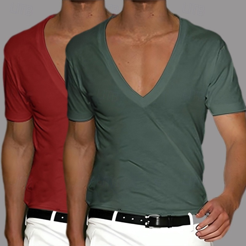 2 Stück Herren T-Shirt Tee Top Kurzarm Kurzarm V-Ausschnitt Sommer Frühling Unifarben Designer Basic Modern Zeitgenössisch Klassischer Stil Basic Urlaub Street Casual Schwarz Weiß Tee 2025 - $17.49 –P5