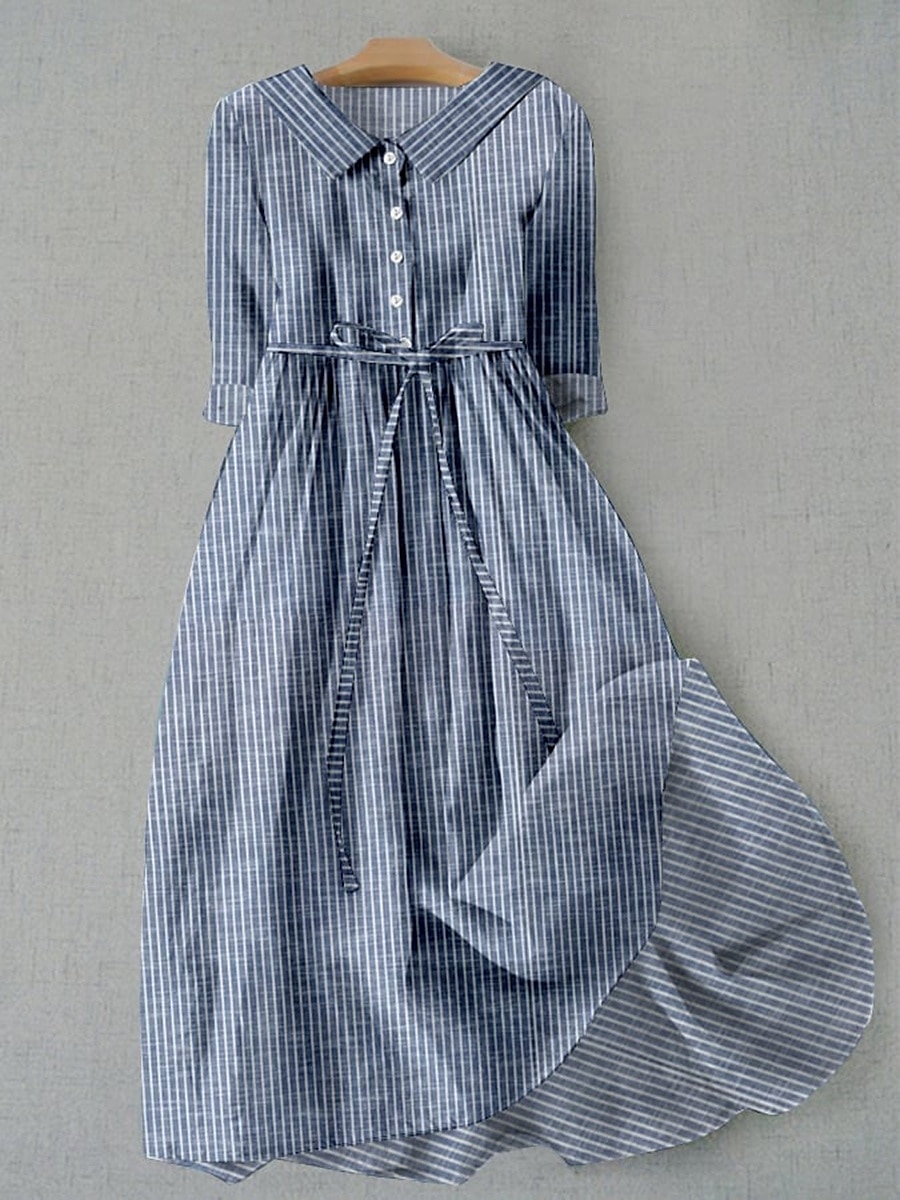Pentru femei Rochii Midi Rochie A line Rochie Fit And Flare Casual Zilnic Dată Fit regulat Grafic Dungi Manșon Jumate Guler Cămașă Roșu-aprins Albastru piscină Trifoi Vară Primăvară 2025 - $36.99 –P2