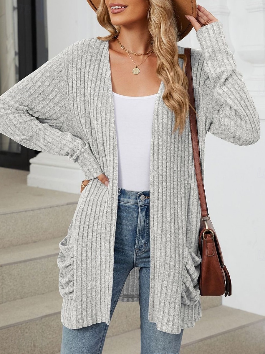 Femmes Pull Cardigan Élégant Mode Streetwear Couleur Unie Ouvert devant Avec Poches Tricoté manche longue Hauts Réguliers Tricoter Extérieur Quotidien Week-end Rose Claire Bleu Automne Hiver de 2025 ? $23.99 –P14