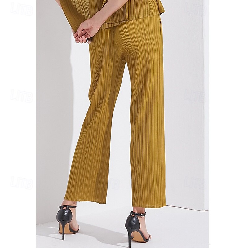Per donna Chinos Pantaloncini Capri Elegante Vintage Moda Lunghezza alla caviglia Misura del girovita medio Semplice Pieghettato Comodo Elasticizzato blu acqua Avocado Nero Zenzero Estate Primavera del 2025 a $49.99 –P2