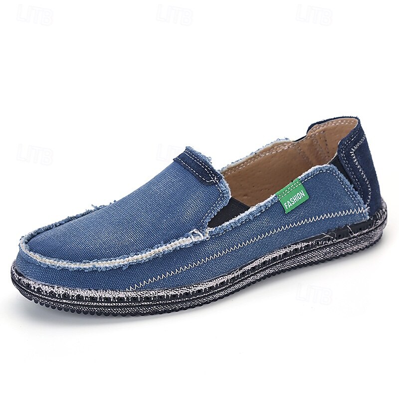 Mocassini da uomo in denim blu con bordo sfrangiato, scarpe casual leggere slip-on per le uscite del fine settimana, le passeggiate estive e il comfort quotidiano del 2025 a $34.99 –P3