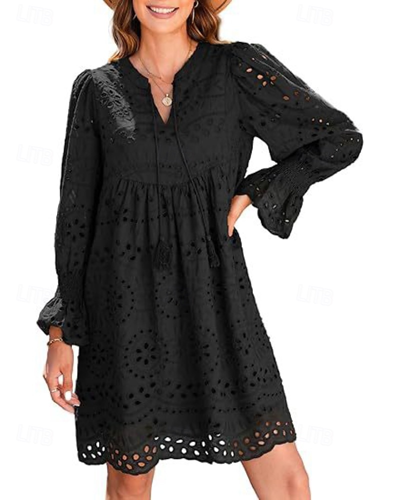 Femmes Mini Robe Robe Décontractée robe ajourée Classique Moderne Quotidien Fête Sortir Coupe régulière Uni manche longue Col en V Noir Blanche Rose Claire Été de 2025 ? $27.99 –P3