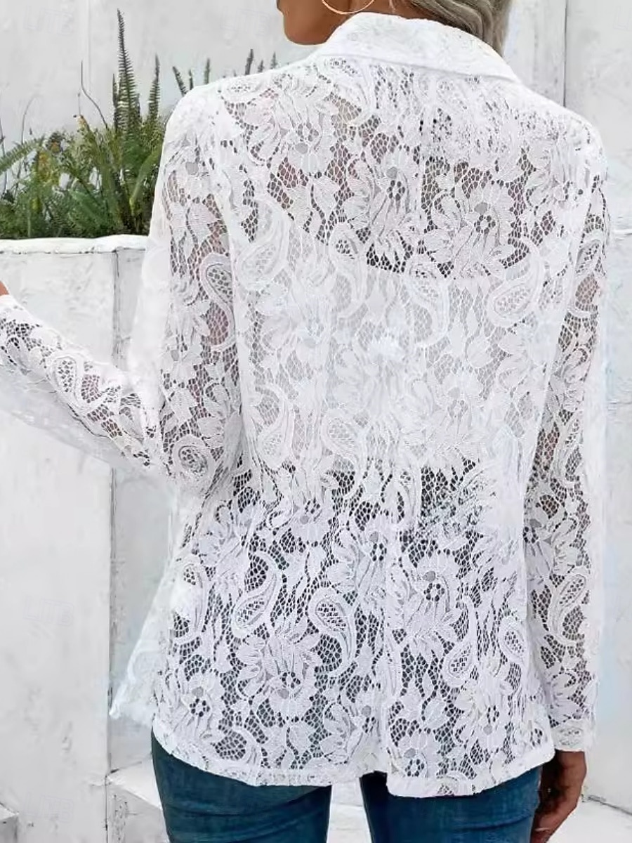 Dam Vardaglig jacka Andningsfunktion Bekväm Lappverk Elegant Ledigt Slät Semester Gata Ledigt Dagliga kläder Öppen front Normal Hakslag Normal Långärmad Ytterkläder Svart Vit Sommar Vår 2025 - $22.99 –P2