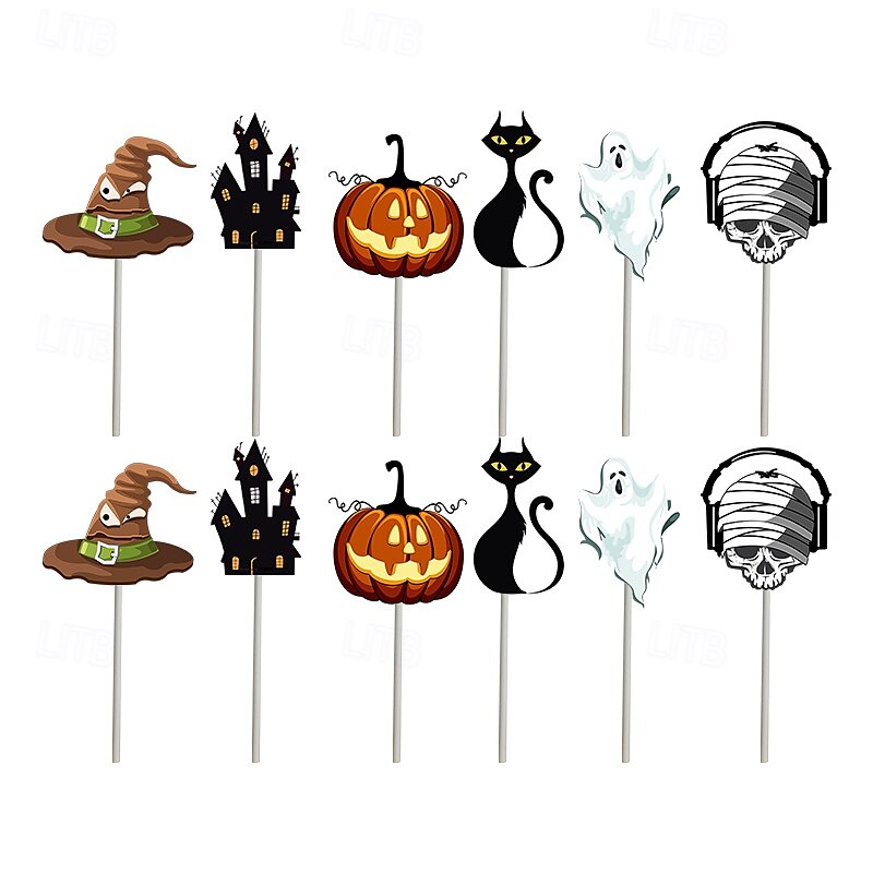 12 ks halloweenských dortových vlajek, dekorací rekvizit, dýňových lebek, plaket, párty potřeby 2025 - $6.49 –P1