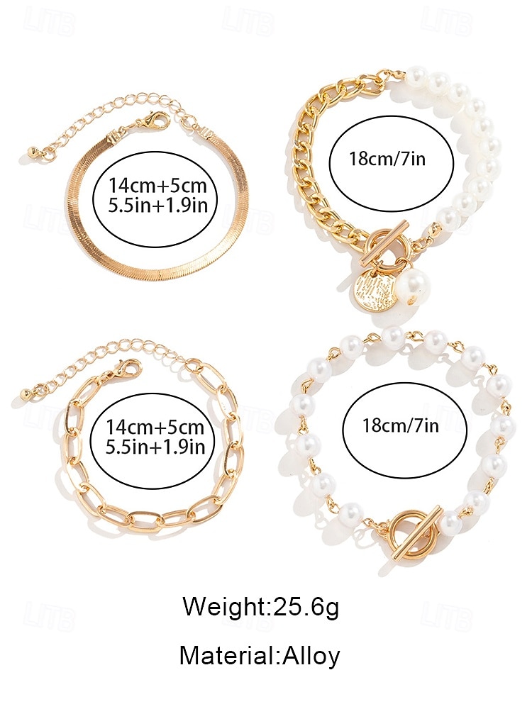 2026年 レディースゴールドチェーンとパールブレスレットセット、ファッショントグルクラスプジュエリー、女の子と女性のためのエレガントなレイヤードスタイル、パーティー、結婚式、オフィス、普段使いに最適  コレクション – $11.99 –P4