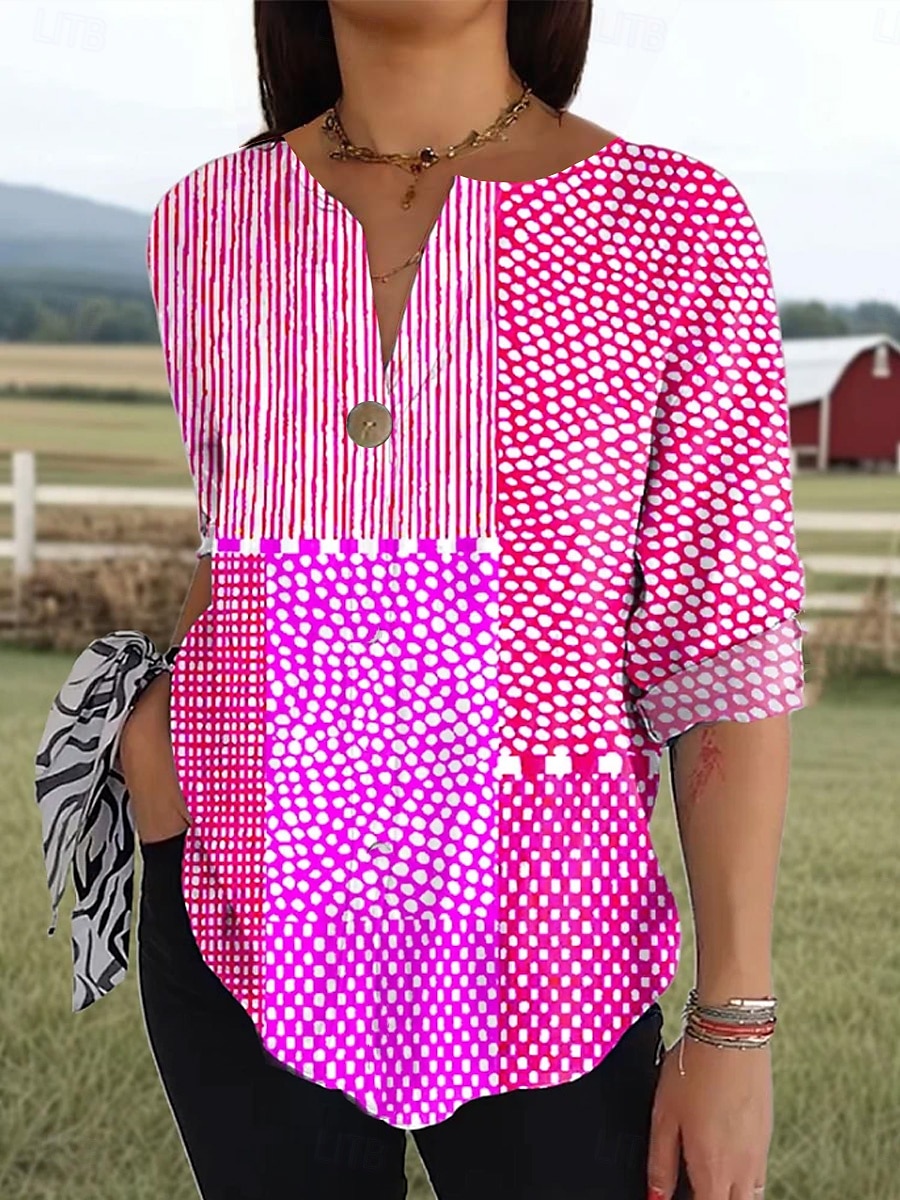 Femmes Chemise Fleuri Graphique Géométrique ancien Tropical Hawaïen Manche 3/4 Col ras du cou Hauts Réguliers Quotidien Fête Tenue de plage Imprimé Rose Claire Orange Kaki Été Printemps de 2025 ? $29.99 –P2