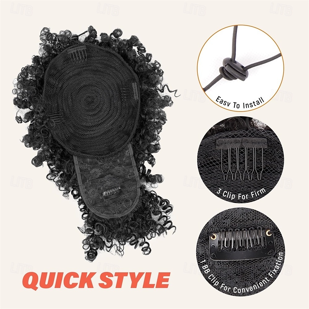 Drawstring Ponytail for Black Women Afro Puff Kinky Curly Hair Ponytail Extension with Bangs Black Updo Natural Hair Ponytail 2026 - $15.49 –P5