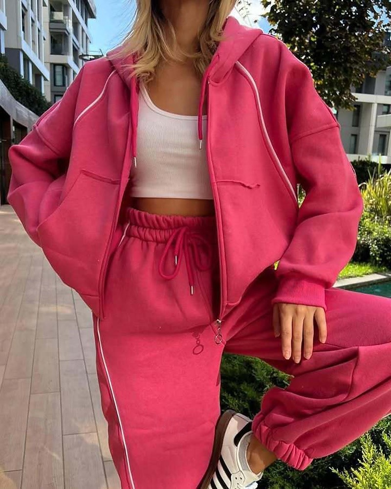 Women's Tracksuit Sweatpants Pullover Sweatshirt Zipper Pocket Solid Colored Clothing Suit Spring Fall Black Pink Gym Training Running Windproof Long Sleeve Sport Activewear Micro-elastic Regular Fit 2026 - $44.99 –P5