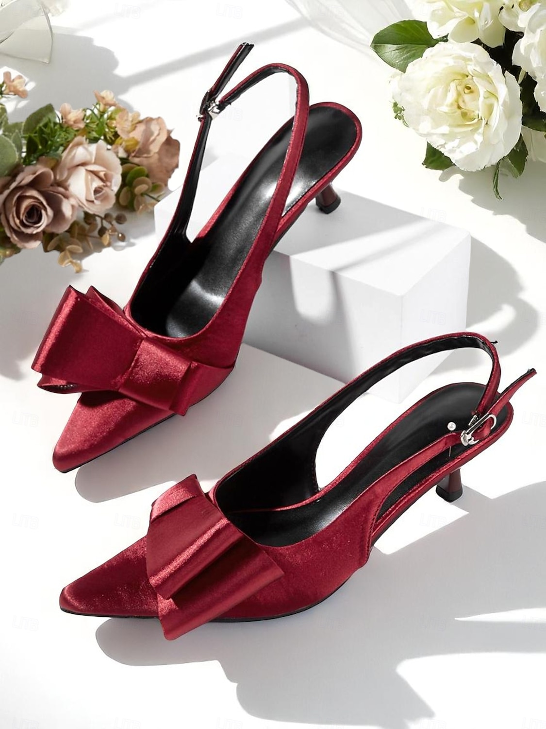 sapatos femininos de salto alto de cetim vermelho, bico fino e laço grande para eventos formais e ocasiões noturnas de 2025 por $46.99 –P3