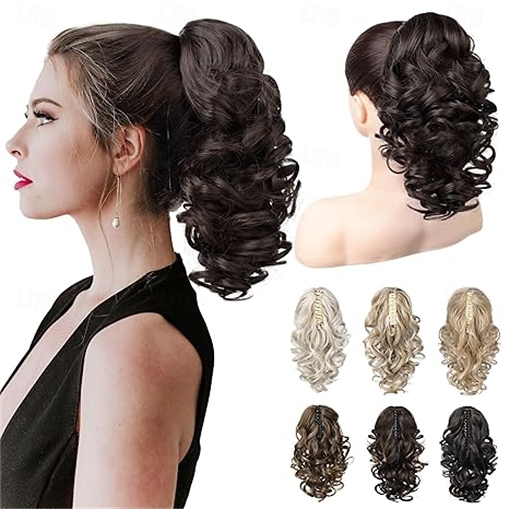 12 extensões de rabo de cavalo clássicas soltas, cacheadas, onduladas, com presilhas, apliques de cabelo para mulheres - castanho chocolate com mechas de 2025 por $14.99 –P5