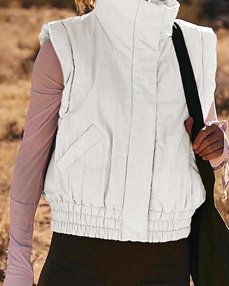 Femmes Chemisier Uni Moderne Occasionnel Sans manches Col roulé Hauts Réguliers Fête Sortir Fermeture éclair Noir Blanche Violet Marron Abricot Automne de 2025 ? $32.99 –P8