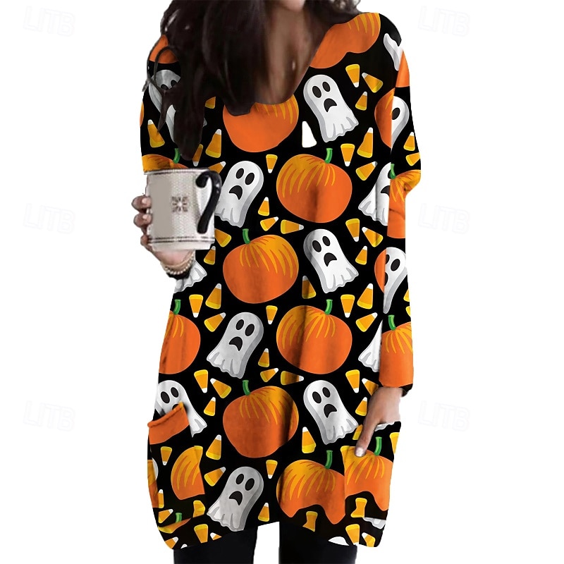 Femmes Mini Robe Robe Imprimée Classique Moderne Extérieur Quotidien Fête Coupe régulière Fleur manche longue Col en V Jaune clair Noir Jaune Orange Automne de 2025 ? $19.49 –P3