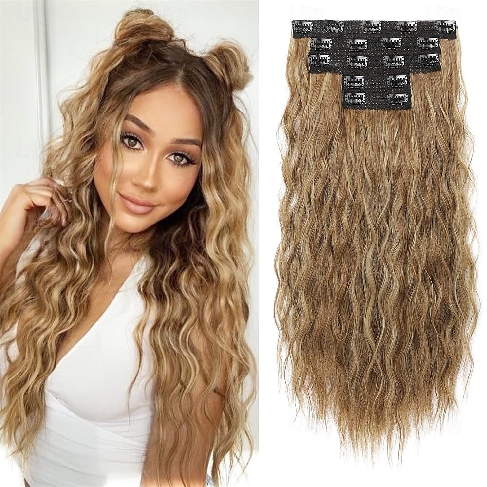 extensões de cabelo clip in 5 peças extensões de cabelo castanho 24 extensões de cabelo longas e grossas ondas soltas he002 trama de renda invisível apliques naturais macios para mulheres castanho de 2025 por $26.99 –P1