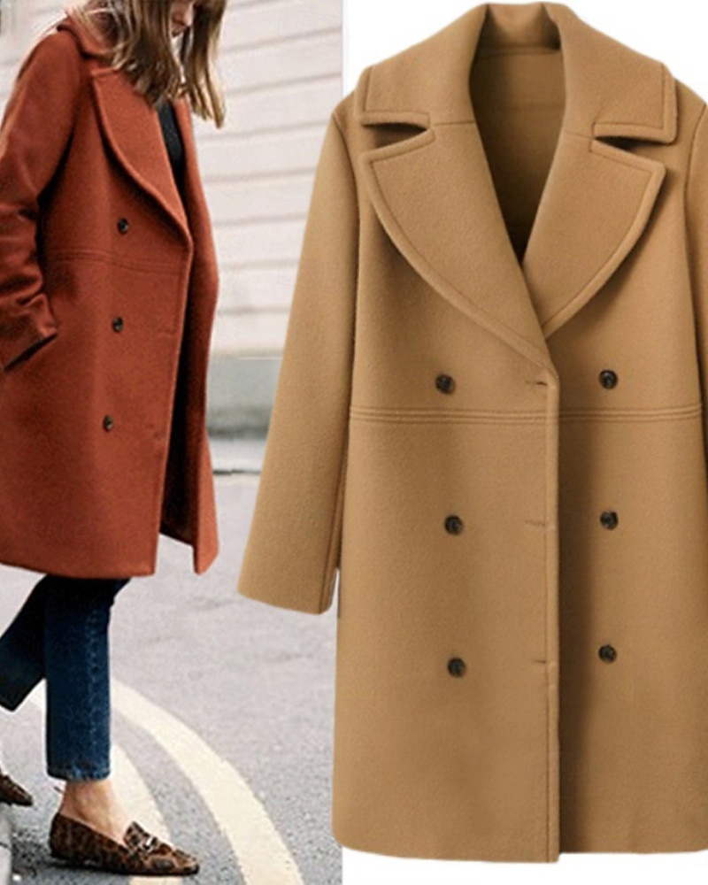 Damen Parka Warm Bequem Knöpfe Tasche Mode Einfach Täglich Ausgehen Doppelreihig Lang Umlegekragen Normale Passform Langarm Oberbekleidung Schwarz Wein Khaki Herbst Winter 2025 - $44.99 –P1