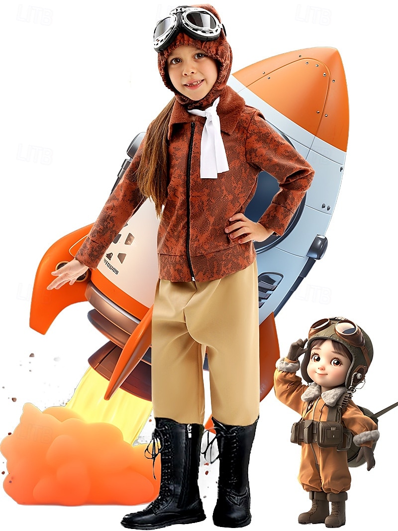 Karnevalskostyme STEM-dagen Karriererollespill Kjoler Drakter Kostume Pilot Pilotbriller Cosplay Barne Jente Halloween Karneval Ytelse Pedagogisk utkledning Kle deg ut på skolearrangementet Kle deg 2026 - $41.99 –P1