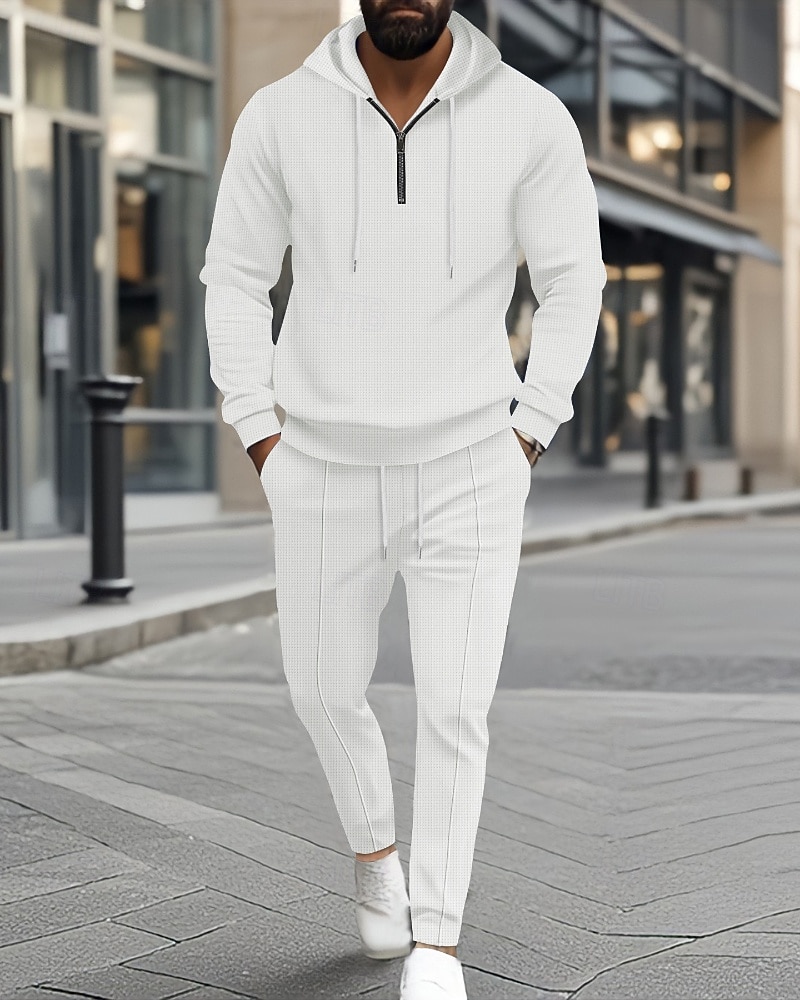 Муж. Спортивный костюм Штаны Спортивные штаны Карман на молнии Однотонный Наборы одежды Осень Черный Белый Тренажерный зал Одежда для спорта и отдыха Бег С защитой от ветра Длинный рукав Спорт 2026 - $34.99 –P1