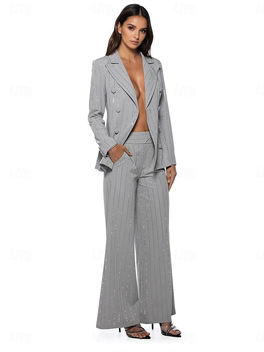 Hosenanzug Mutter der Braut Kleid Elegantes Hemdkragen Knöchellänge Polyester Langarm mit Knöpfen 2025 - $139.99 –P2